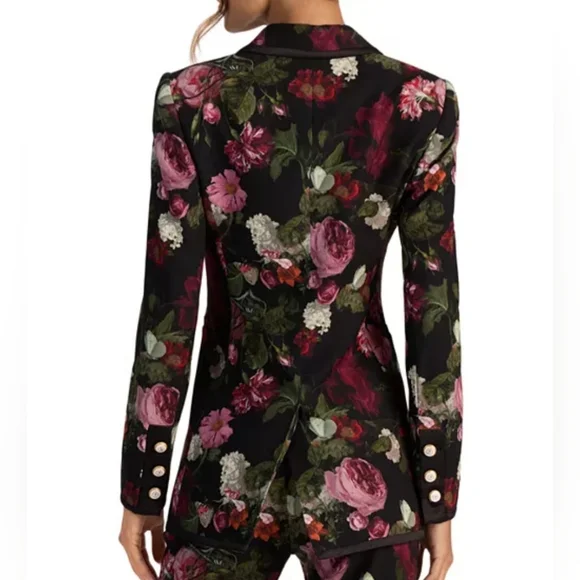 Alice + Olivia Breann Black Floral Slim-fit Blazor - Pink And Red - Size 6 - NWT - Picture 2 of 12